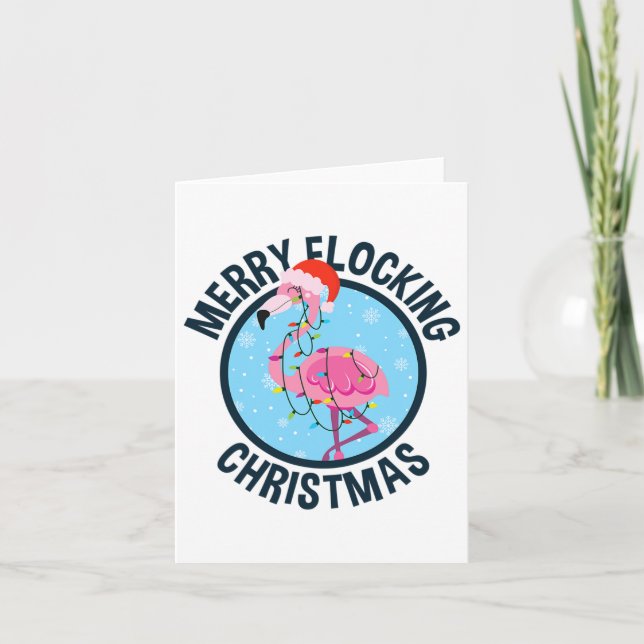 Merry Flocking jul Tropical Florida Flamingo Kort (Framsida)