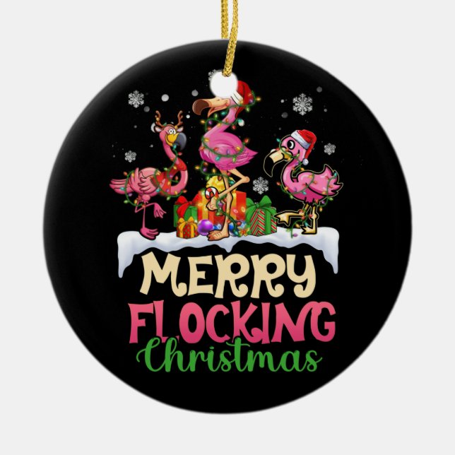Merry Flocking julrener Santa Flamingo Julgransprydnad Keramik (Framsidan)