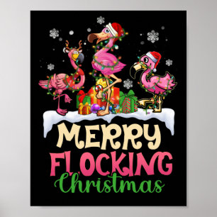 Merry Flocking julrener Santa Flamingo Poster