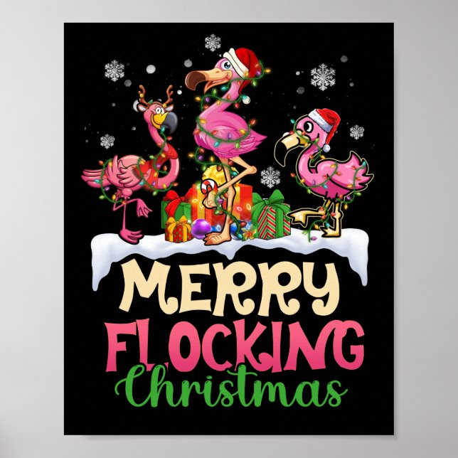 Merry Flocking julrener Santa Flamingo Poster (Framsidan)