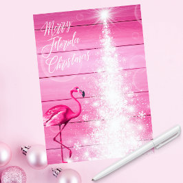 Merry Florida jul Rosa Flamingo White Träd Julkort