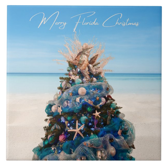 Merry Florida jul Tropical Beach Holiday Tree Kakelplatta (Framsidan)