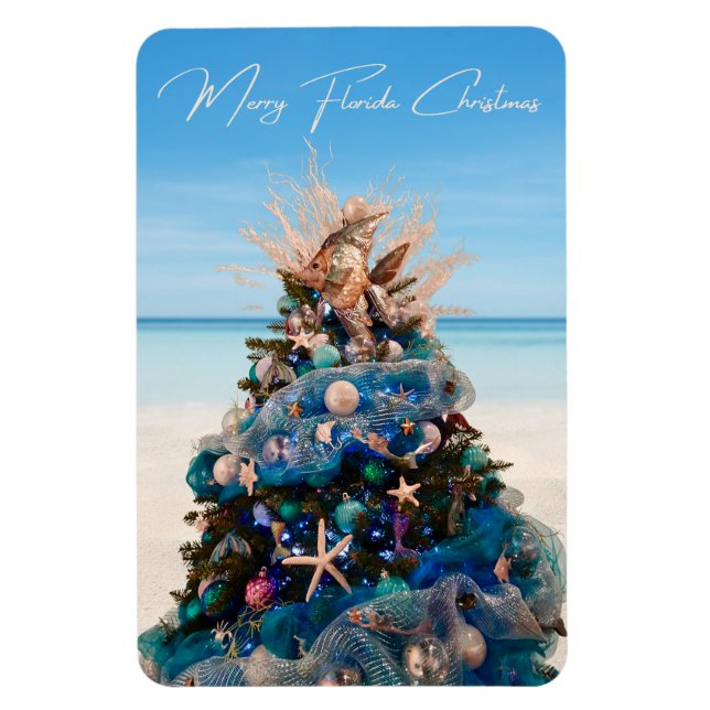 Merry Florida jul Tropical Beach och Träd Magnet (Vertikal)
