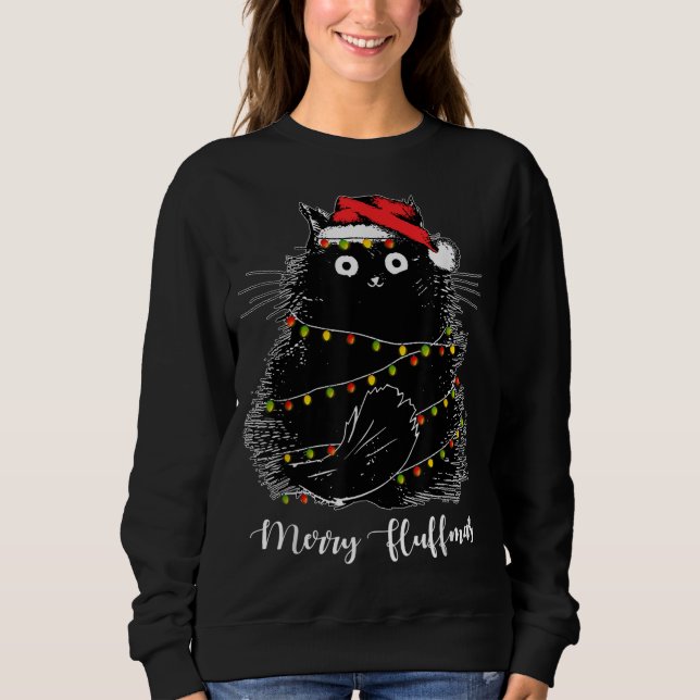 Merry Fluffmas Cats with Santa Hat Julafton Ljus C T Shirt (Framsida)