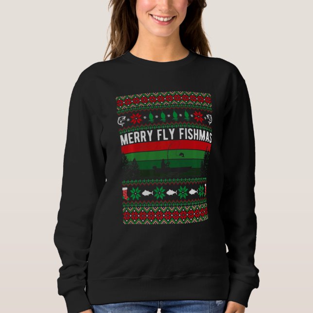 Merry Fly Fishing Fishmas Ugly Christmas Style Xma T Shirt (Framsida)