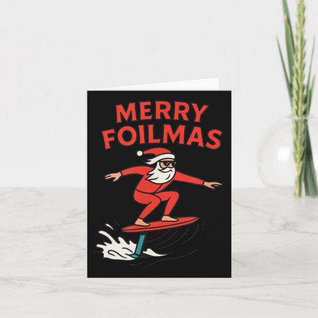 Merry Foilmas Santa Claus Hydrofoiling Christmas D Kort (Framsida)