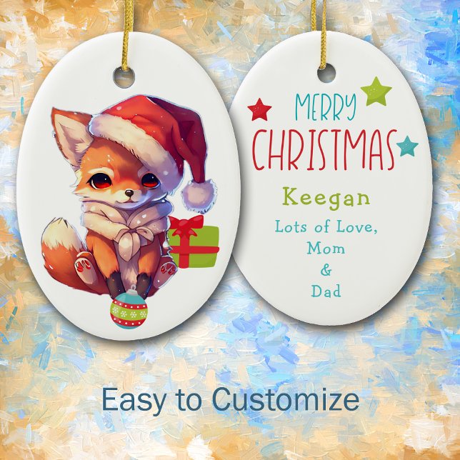 Merry Fox Kids jul Ceramic Ornamic Julgransprydnad Keramik (Skapare uppladdad)