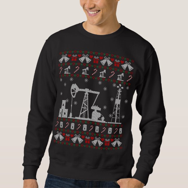 Merry Fracking jul Oilfield Oil Ugly Christm Lång Ärmad Tröja (Framsida)