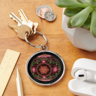 Merry Fractal Art Ornament Rund Silverfärgad Nyckelring