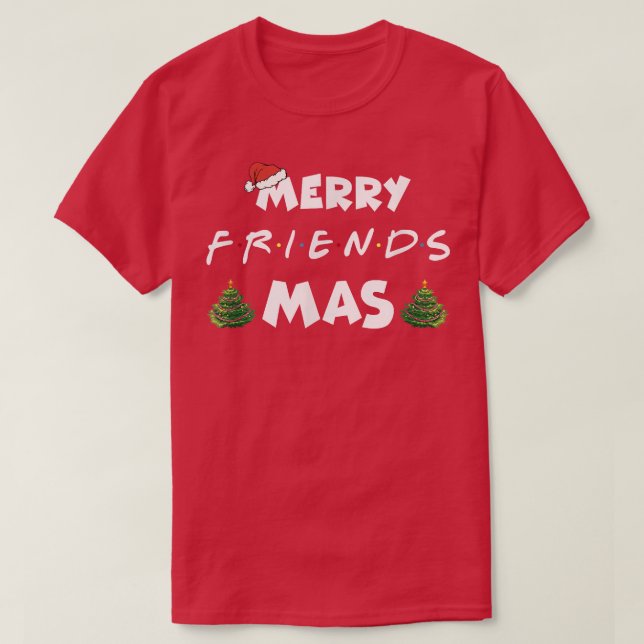 Merry Friendsmas Christmas Trees Lights Santa Hat  T Shirt (Design framsida)