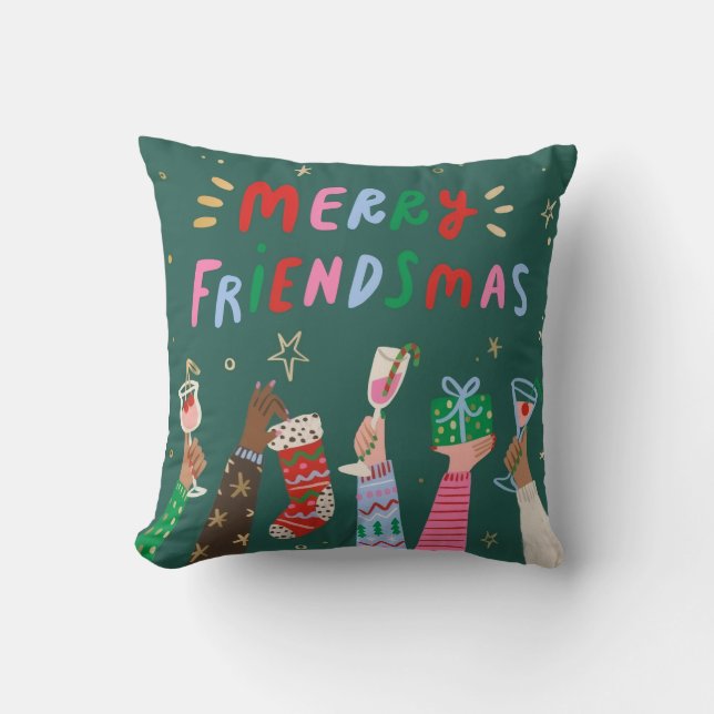 Merry Friendsmas Holiday Throw Pillow Kudde (Framsida)