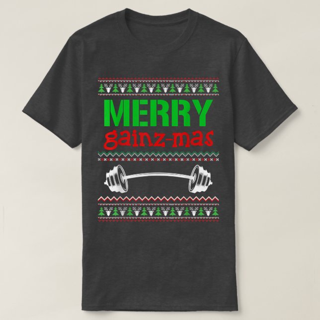 Merry Gainzmas Gym Lyftvikt Lifter Ugly Chri T Shirt (Design framsida)
