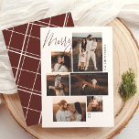 Merry | Gallery Wall 6 Photo Collage jul Julkort<br><div class="desc">Visa dina favoritfamiljestunder med det här snyggten julfotokortet som innehåller en vägglayout för trendiget. Med sex fotokortplatser i olika storlekar kan du blanda porträtt, landskap och fyrkantiga bilder av mysiga familjereserver, helgdag eller festliga val. "Merry" är skrivet i rött skript längst upp till lämnat och lägger till en avslappnad som...</div>