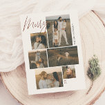 Merry | Gallery Wall 6 Photo Collage jul Julkort<br><div class="desc">Visa dina favoritfamiljestunder med det här snyggten julfotokortet som innehåller en vägglayout för trendiget. Med sex fotokortplatser i olika storlekar kan du blanda porträtt, landskap och fyrkantiga bilder av mysiga familjereserver, helgdag eller festliga val. "Merry" är skrivet i rött skript längst upp till lämnat och lägger till en avslappnad som...</div>