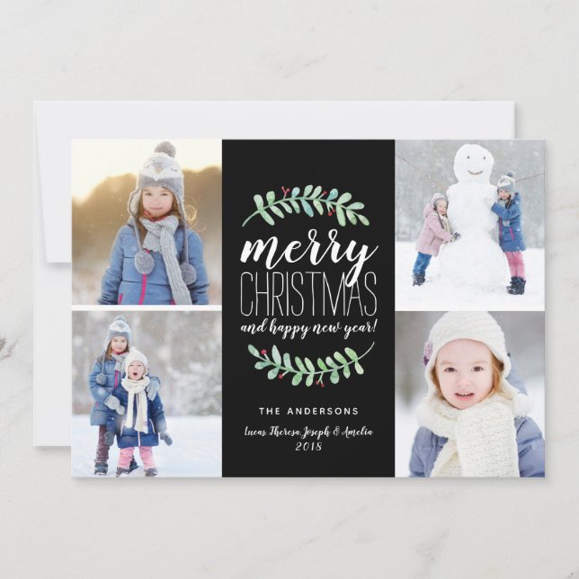 Merry Garland Helgdag 4 Photo Collage Card Julkort (Framsida)