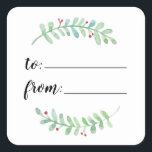 Merry Garland Helgdag från presentbörsen Fyrkantigt Klistermärke<br><div class="desc">presentförpackningsetikett som säger till och från. som innehåller våra exklusiv vattenfärgsmarker. Festiv,  modern och läsbar. Perfekt till använda som kuvertförsegling för helgdag.</div>