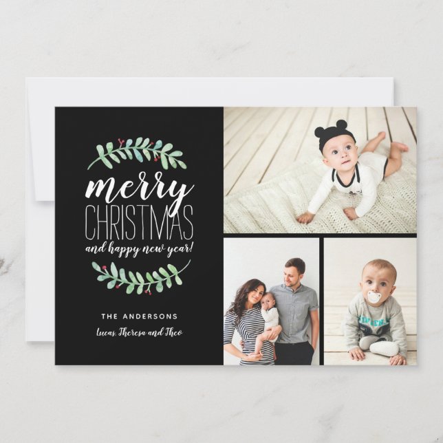 Merry Garland Helgdag jul Collage 3-Photo Julkort (Framsida)