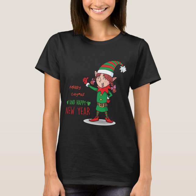 Merry Gaymas Girl Elf T Shirt (Framsida)