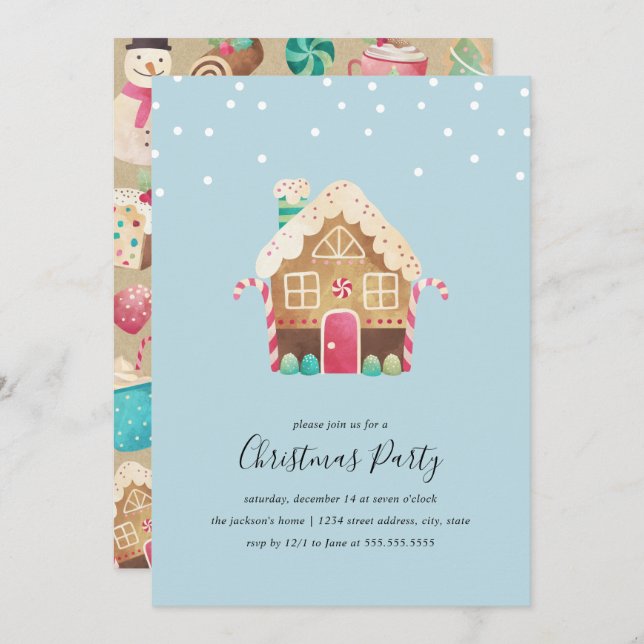 Merry Gingerbröd House jul Party Inbjudningar (Fram/baksida)
