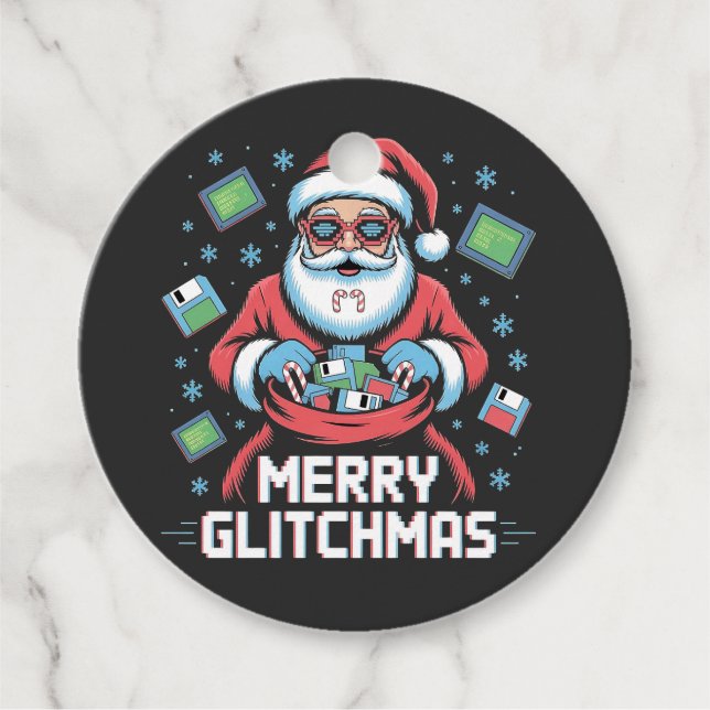 Merry Glitchmas Coding Programmer jultomten Gåvor Etiketter (Framsida)