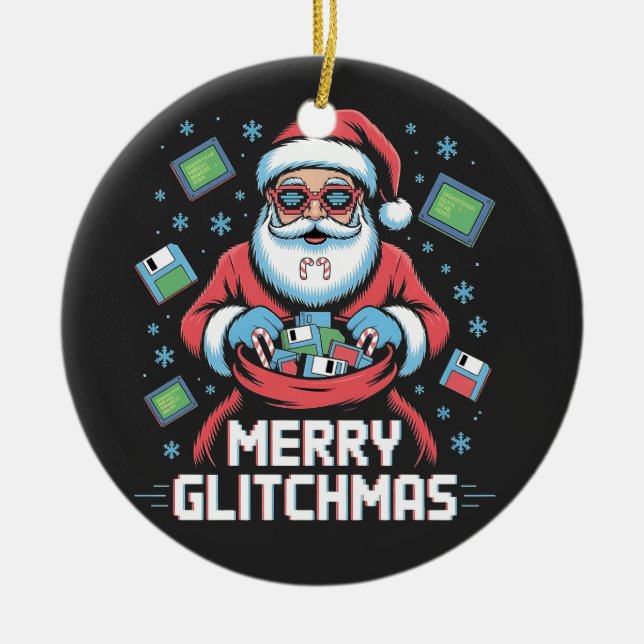 Merry Glitchmas Coding Programmer jultomten Julgransprydnad Keramik (Framsidan)