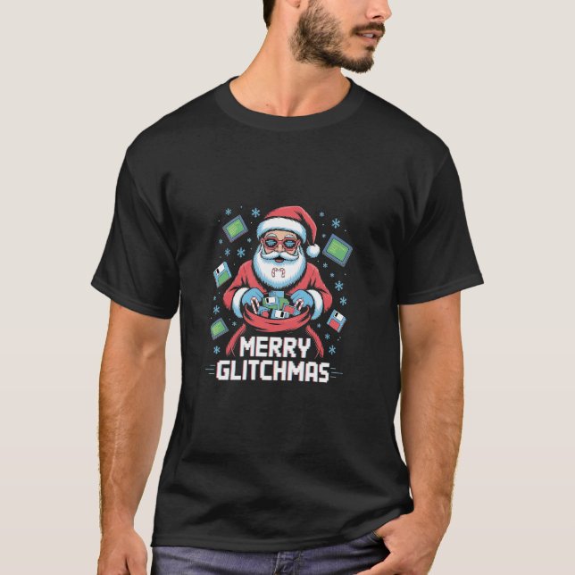 Merry Glitchmas Coding Programmer jultomten T Shirt (Framsida)