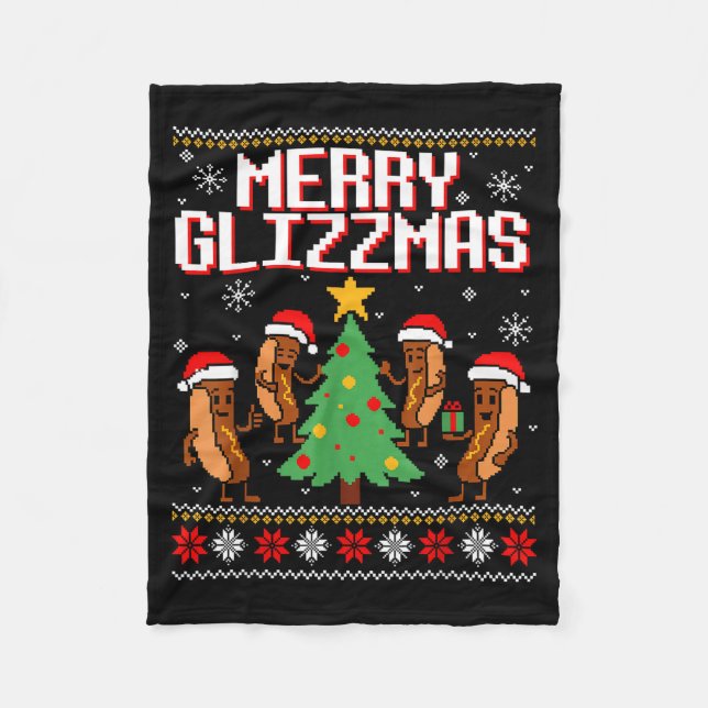 Merry Glizzmas Funny Merry Christmas Hotdogs Xmas  Fleecefilt (Framsidan)