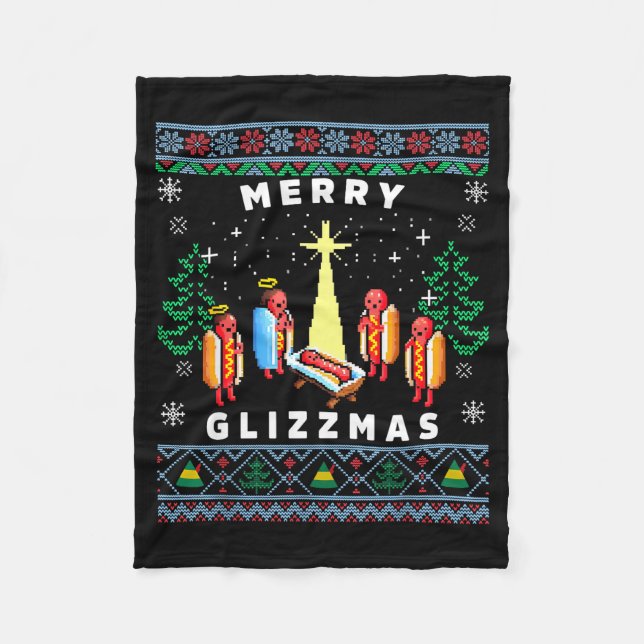 Merry Glizzmas Funny Ugly Christmas Sweater Glizzy Fleecefilt (Framsidan)