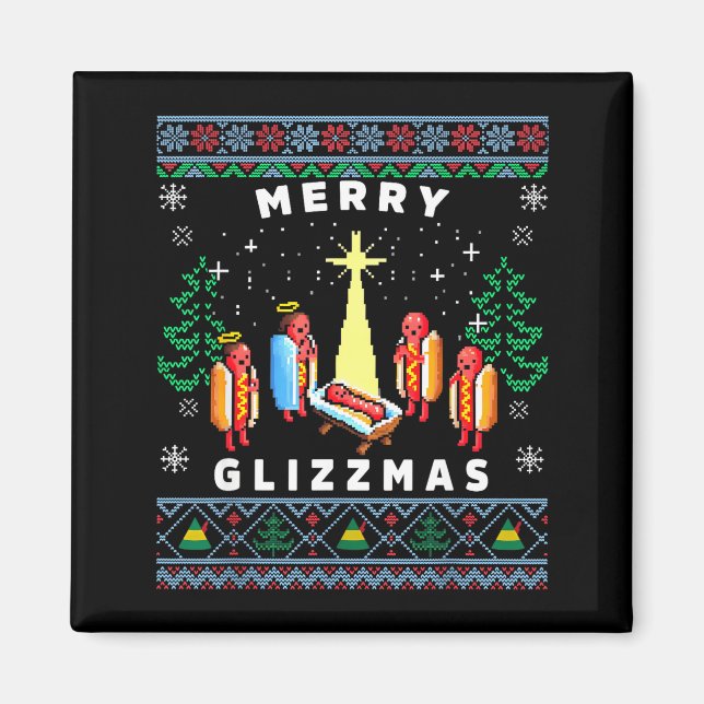 Merry Glizzmas Funny Ugly Christmas Sweater Glizzy Magnet (Framsidan)