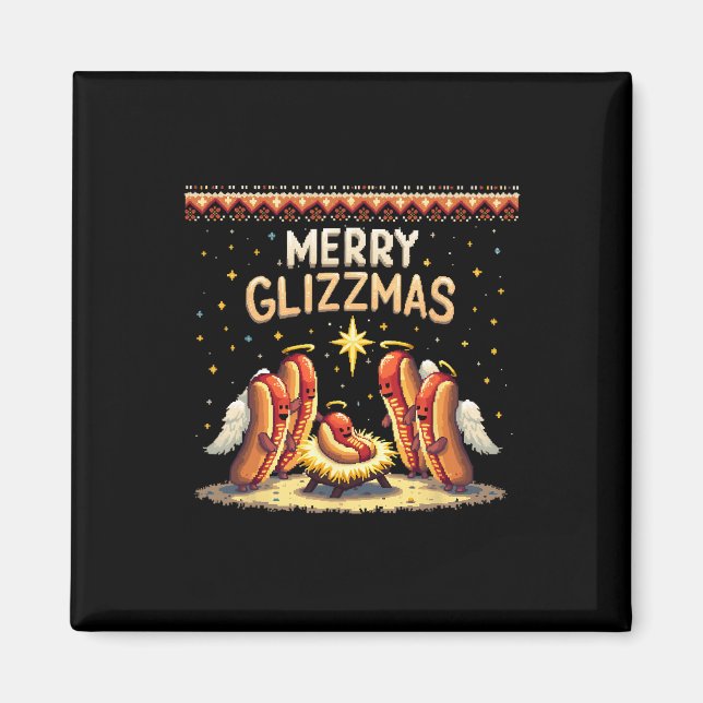 Merry Glizzmas Hett Dog Humor Funny Food Älskare C Magnet (Framsidan)
