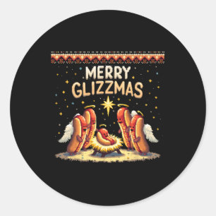Merry Glizzmas Hett Dog Humor Funny Food Älskare C Runt Klistermärke