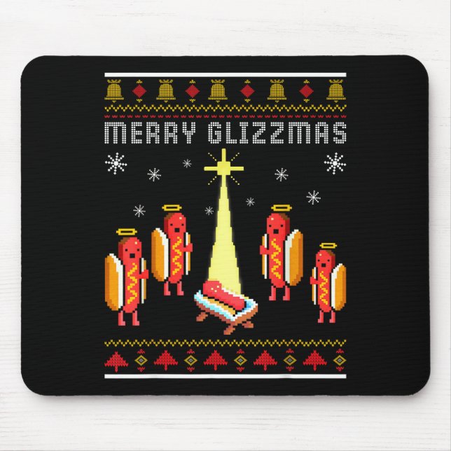 Merry Glizzmas Hot Dog Funny Ugly Christmas Sweate Musmatta (Framsidan)