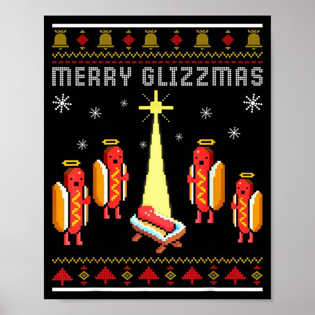 Merry Glizzmas Hot Dog Funny Ugly Christmas Sweate Poster (Framsidan)
