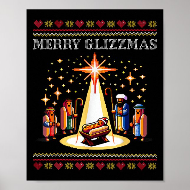 Merry Glizzmas Tacky Funny Merry Christmas Hot Dog Poster (Framsidan)