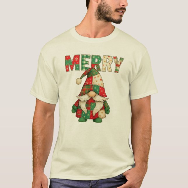 Merry Gnome Helgdag Cheer T Shirt (Framsida)