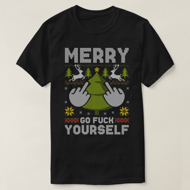 Merry Go F Yourself Mitten Finger GFY Ugly Christm T Shirt (Design framsida)