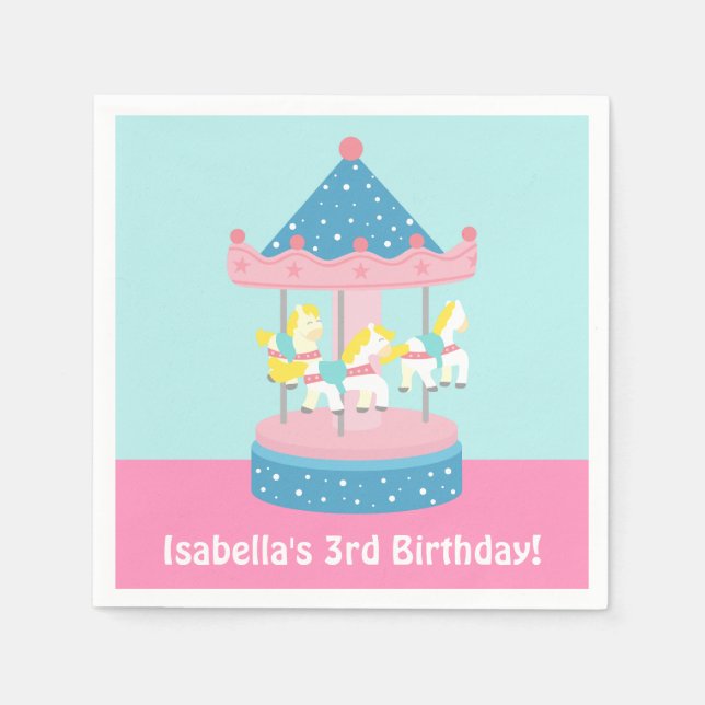 Merry Go Round Carousel Födelsedagsfest Supplies Pappersservett (Framsidan)