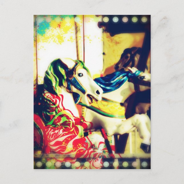Merry-Go-Round Horses Summer Flashback Digital Art Helg Vykort (Framsida)