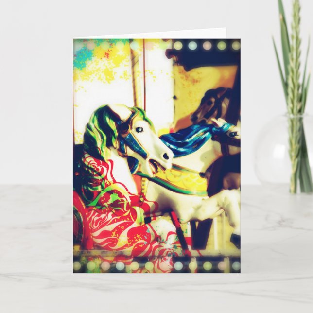 Merry-Go-Round Horses Summer Flashback Digital Art Helgkort (Framsida)