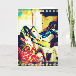 Merry-Go-Round Horses Summer Flashback Digital Art Helgkort