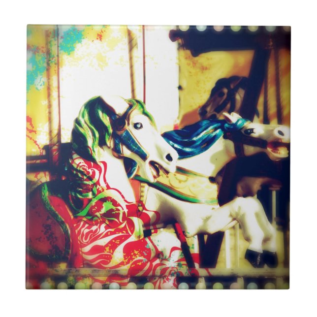 Merry-Go-Round Horses Summer Flashback Digital Art Kakelplatta (Framsidan)