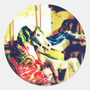 Merry-Go-Round Horses Summer Flashback Digital Art Runt Klistermärke
