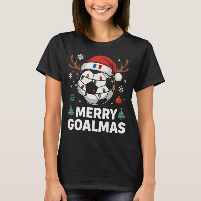 Merry Goalmas France - Funny Soccer Christmas T Shirt (Framsida)