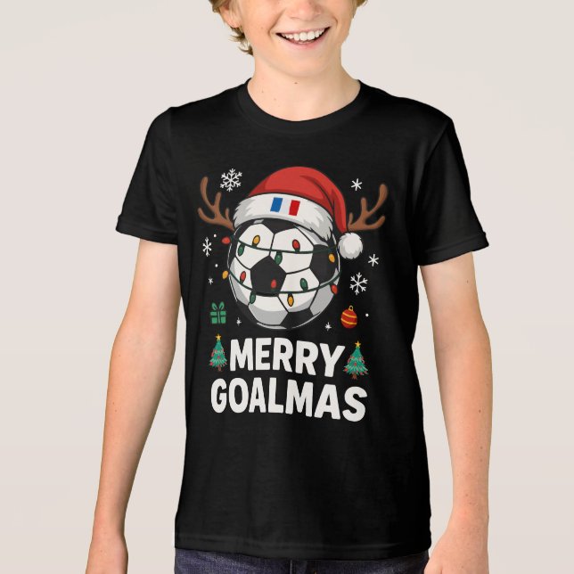 Merry Goalmas France - Funny Soccer Christmas T Shirt (Framsida)