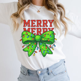 Merry God jul Ljus Grönt Bow Helgdag T Shirt