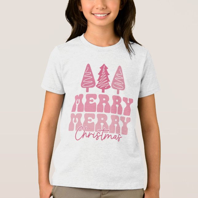 Merry God jul - Rosa Helgdag Design T Shirt (Framsida)