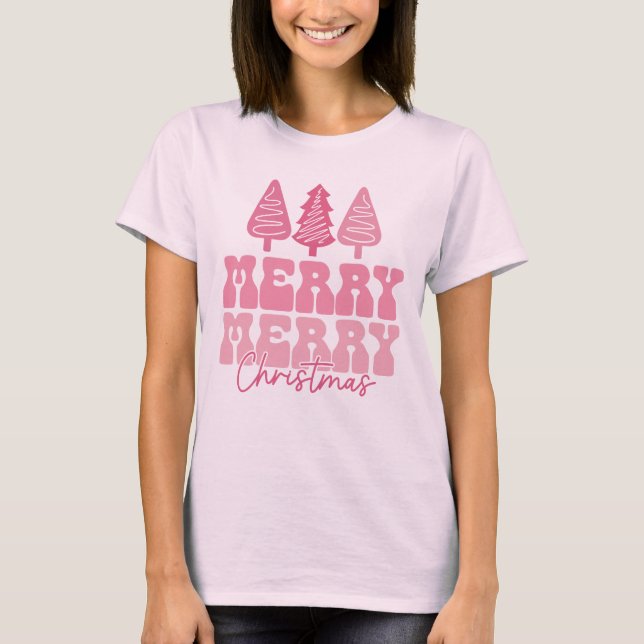 Merry God jul - Rosa Helgdag Design T Shirt (Framsida)