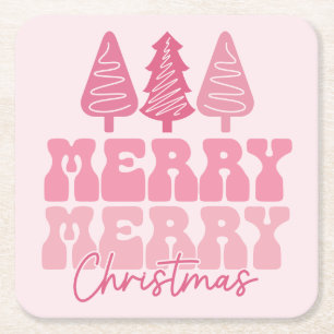 Merry God jul - Rosa Helgdag Design Underlägg Papper Kvadrat