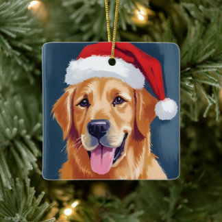 Merry Golden Retriever | Santa Hat Hund jul Julgransprydnad Keramik
