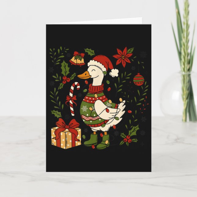 Merry Goosemas Christmas Lights Goose Duck Boho Fl Kort (Framsida)
